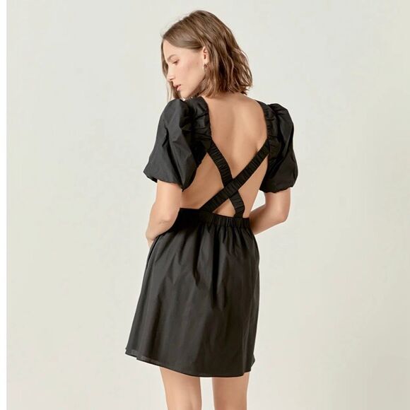 Brand New English Factory Women's Size XS Cut Out Poplin Mini Dress in Black - Picture 2 of 16